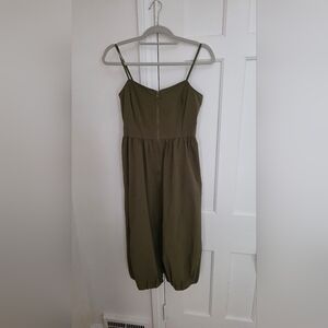 Olive Green Sleeveless Midi Dress With Zipper